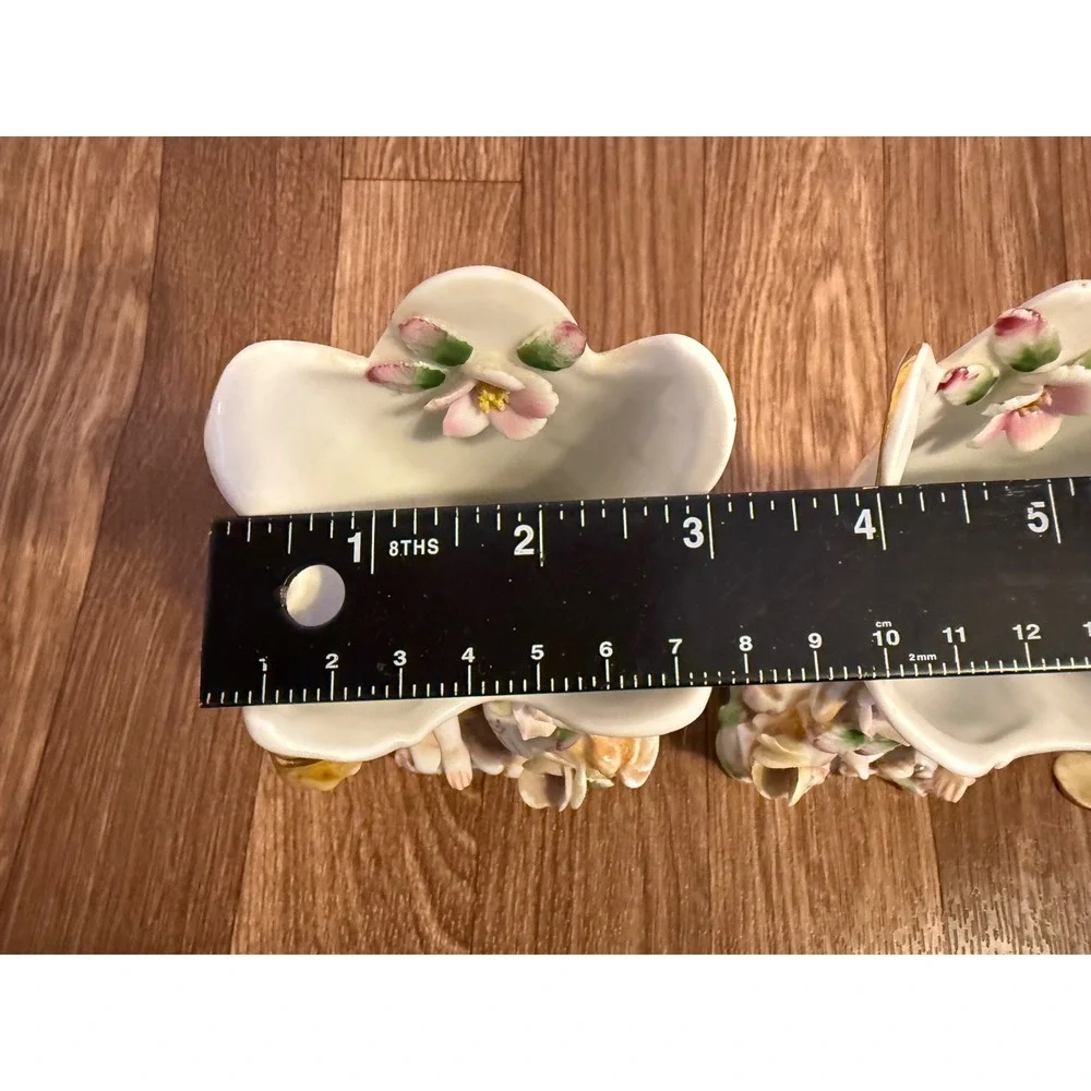 Vintage Porcelain Spill Vase Set‎ Boy Girl Figurine Hand Painted Floral Gold Rim